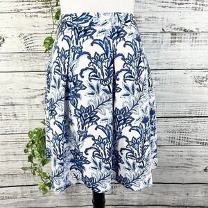 Mario Serrano Italy Skirt 10 Blue White Floral Boho Knee Pleated Wedding Modest
